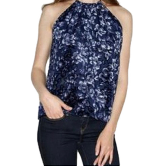 N.W.T Drew Alina Navy Blue Velvet Halter Top size L - Picture 1 of 10